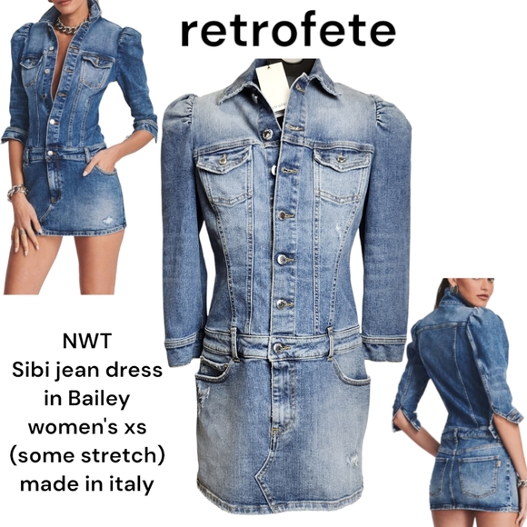 Retrofete Dresses & Skirts - Retrofete Sibi dress Bailey distressed denim mini jean puff sleeves women's xs